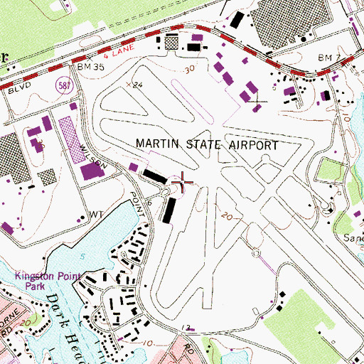 Topographic Map of Martin State Airport, MD