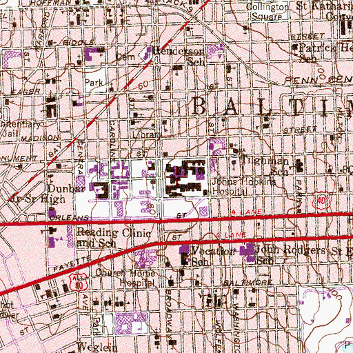 Topographic Map of The Johns Hopkins Hospital Heliport, MD