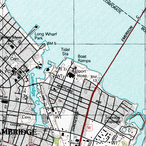 Topographic Map of Dorchester General Hospital Heliport, MD