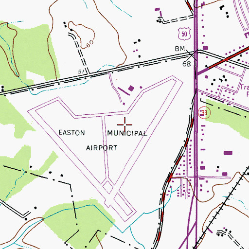 Topographic Map of Easton Airport/Newnam Field, MD