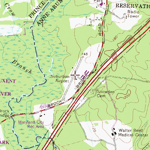 Topographic Map of Suburban Airport, MD