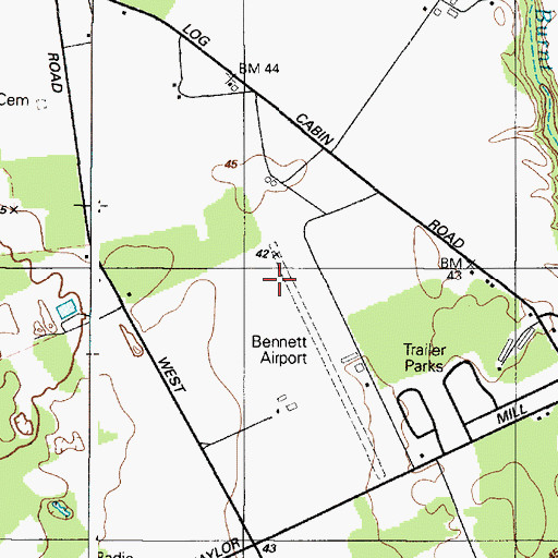 Topographic Map of Bennett Airport, MD