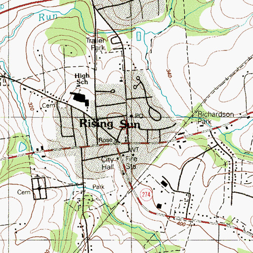 Topographic Map of Rising Sun Post Office, MD