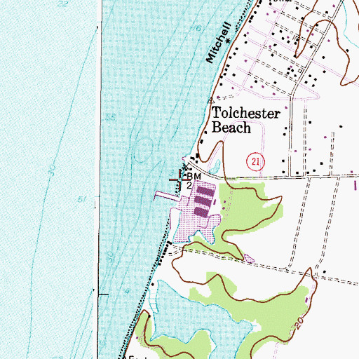 Topographic Map of Tolchester Beach Post Office (historical), MD