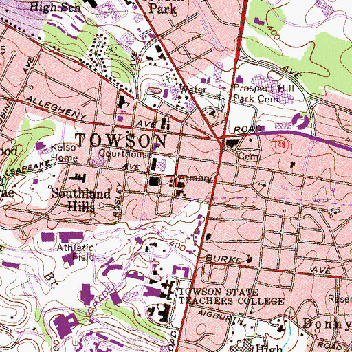 Topographic Map of Towson Post Office, MD