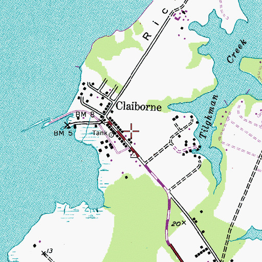 Topographic Map of Claiborne Post Office, MD