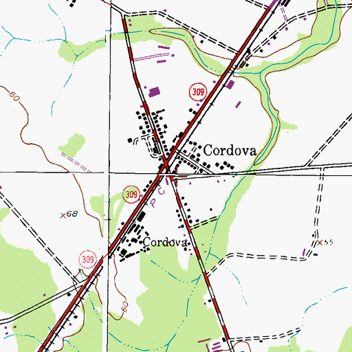 Topographic Map of Cordova Post Office, MD