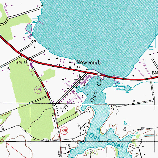 Topographic Map of Newcomb Post Office, MD