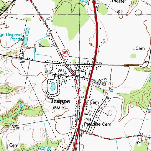 Topographic Map of Trappe Post Office, MD