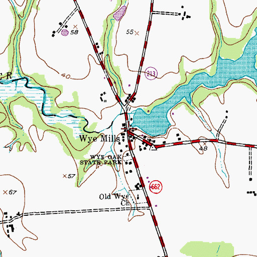 Topographic Map of Wye Mills Post Office, MD