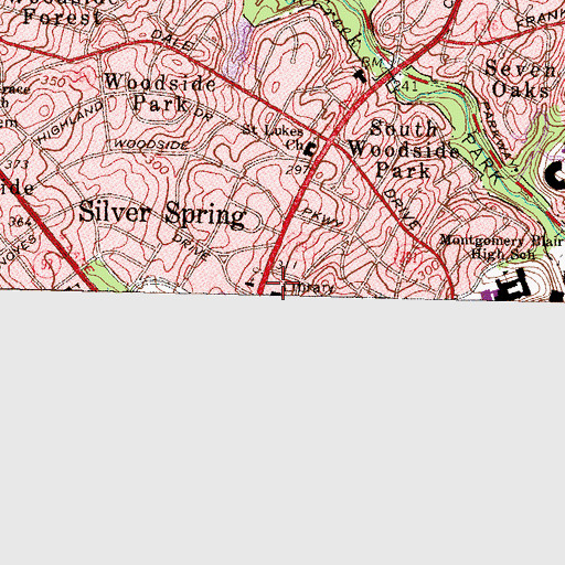 Topographic Map of Silver Spring Library, MD