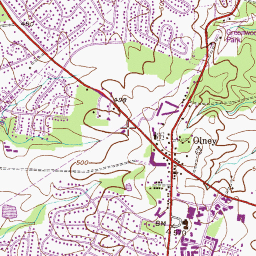 Topographic Map of Olney Post Office, MD