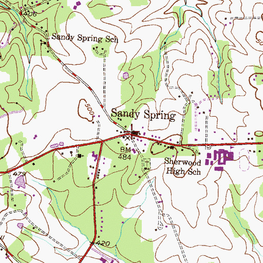 Topographic Map of Sandy Spring Post Office, MD