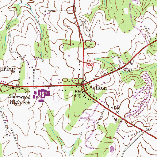 Topographic Map of Ashton Post Office, MD