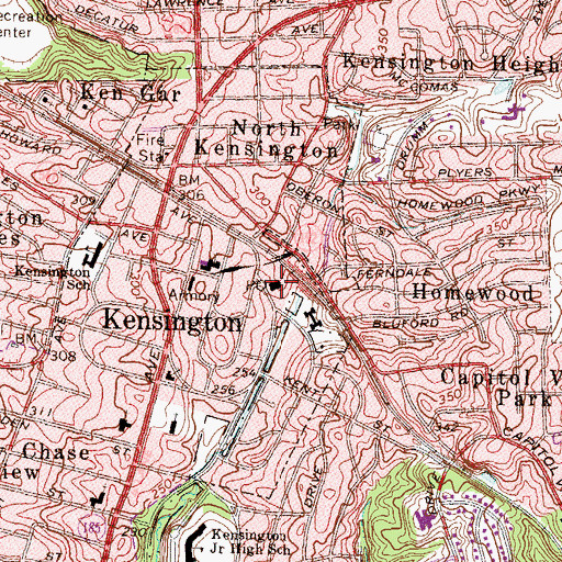 Topographic Map of Kensington Post Office, MD