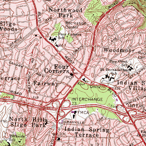 Topographic Map of Woodmoor Post Office, MD