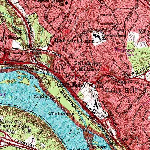 Topographic Map of Glen Echo Post Office, MD