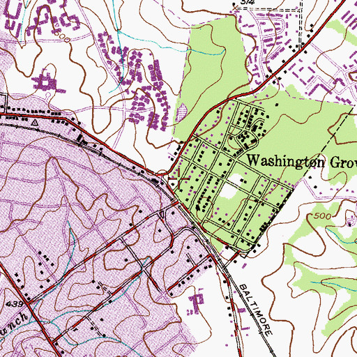 Topographic Map of Washington Grove Post Office, MD
