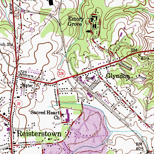Topographic Map of Glyndon Post Office, MD