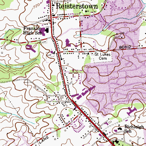 Topographic Map of Reisterstown Post Office, MD
