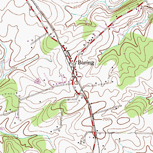 Topographic Map of Boring Post Office, MD