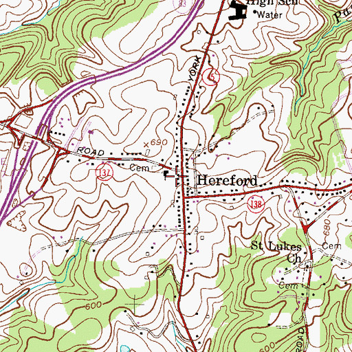 Topographic Map of Monkton Post Office, MD
