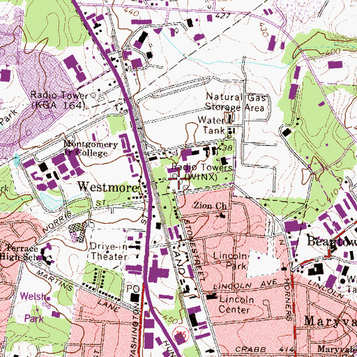 Topographic Map of WINX-AM (Rockville), MD
