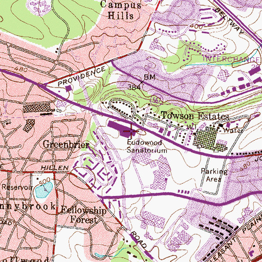 Topographic Map of Eudowood Sanatorium, MD