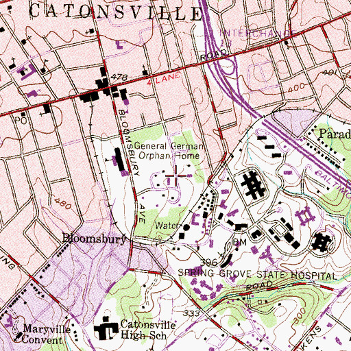 Topographic Map of General German Orphan Home, MD