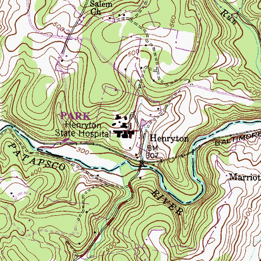 Topographic Map of Henryton State Hospital (historical), MD