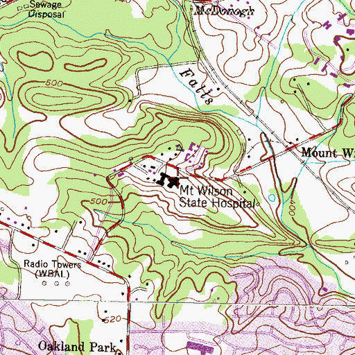 Topographic Map of Mount Wilson State Hospital, MD