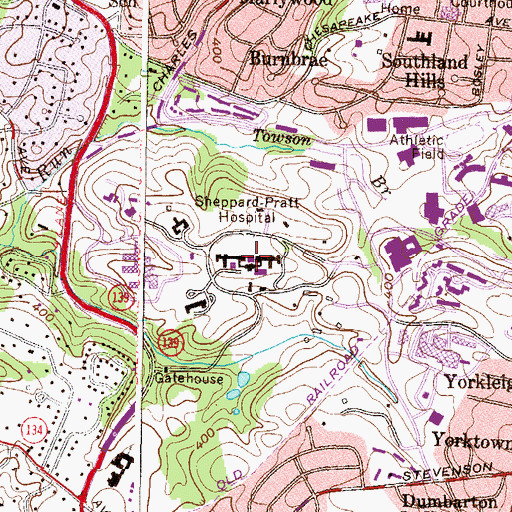 Topographic Map of Sheppard and Enoch Pratt Hospital, MD