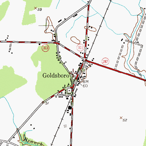 Topographic Map of Goldsboro Town Hall, MD