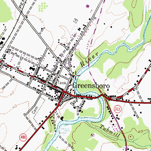 Topographic Map of Greensboro City Hall, MD