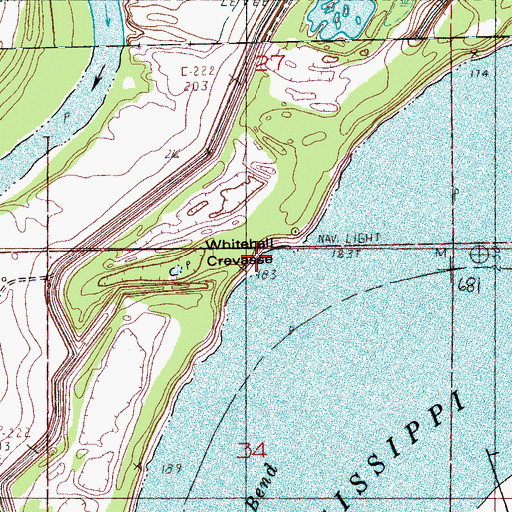 Topographic Map of Whitehall Crevasse, AR