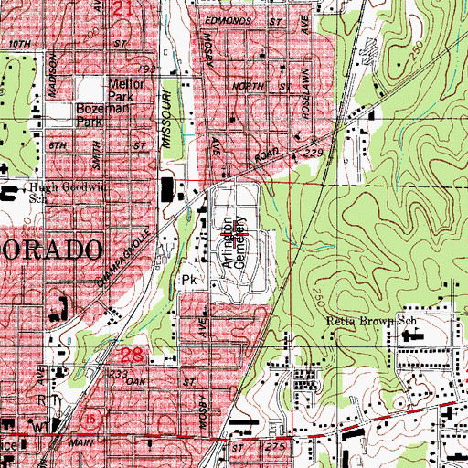 Topographic Map of Arlington Cemetery, AR
