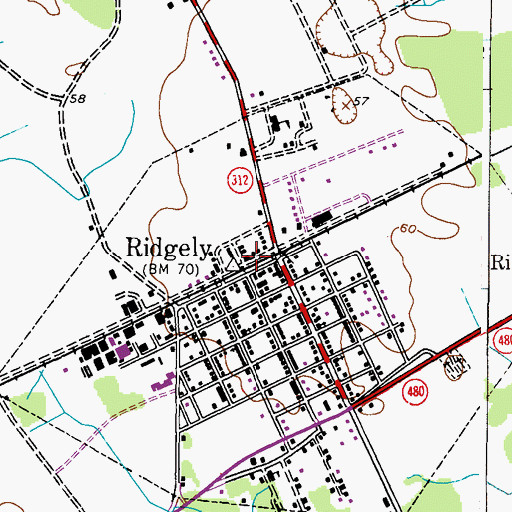 Topographic Map of Ridgely Branch Library, MD