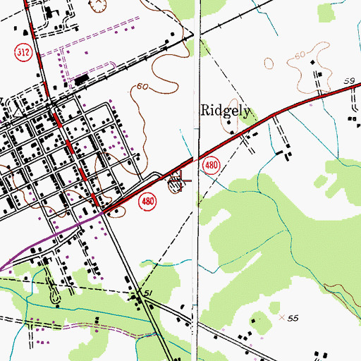 Topographic Map of Ridgely Cemetery, MD