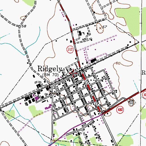 Topographic Map of Ridgely Railroad Station (historical), MD