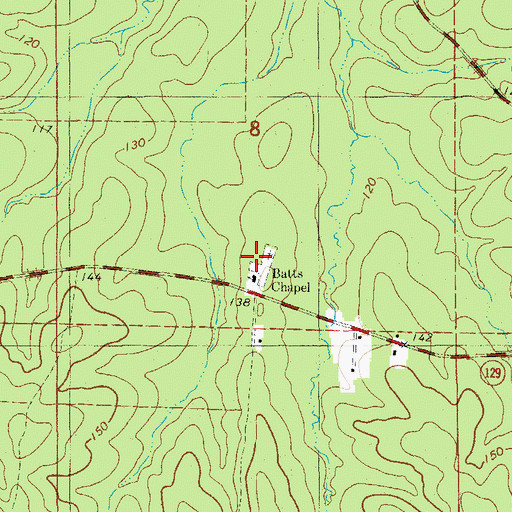 Topographic Map of Batts Cemetery, AR