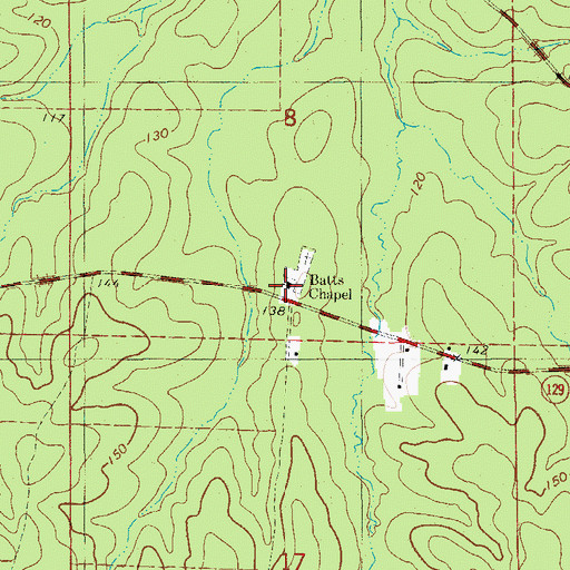 Topographic Map of Batts Chapel, AR