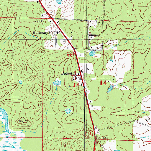 Topographic Map of Bethel Cemetery, AR