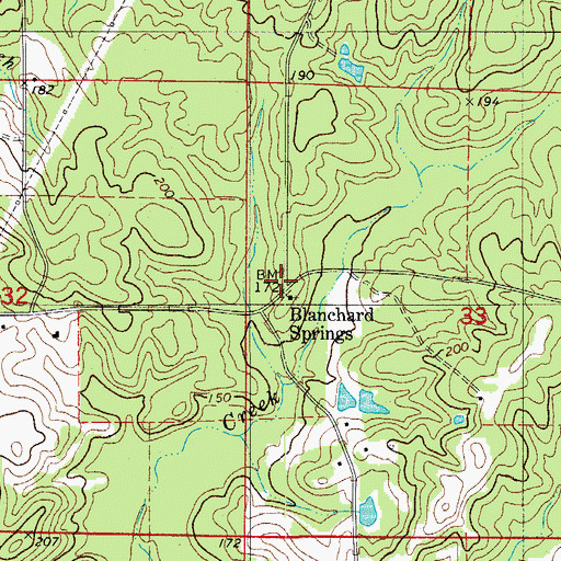 Topographic Map of Blanchard Springs, AR