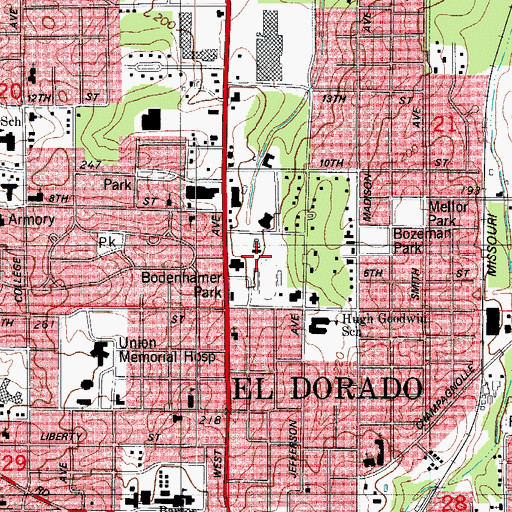 Topographic Map of Bodenhamer Park, AR