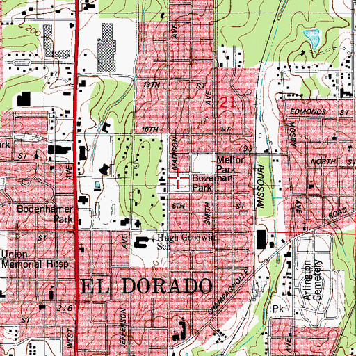 Topographic Map of Bozeman Park, AR
