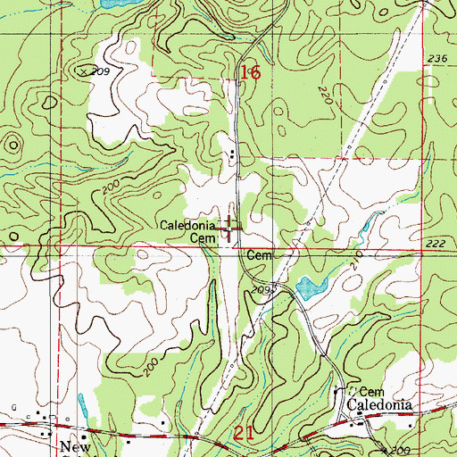 Topographic Map of Caledonia Cemetery, AR