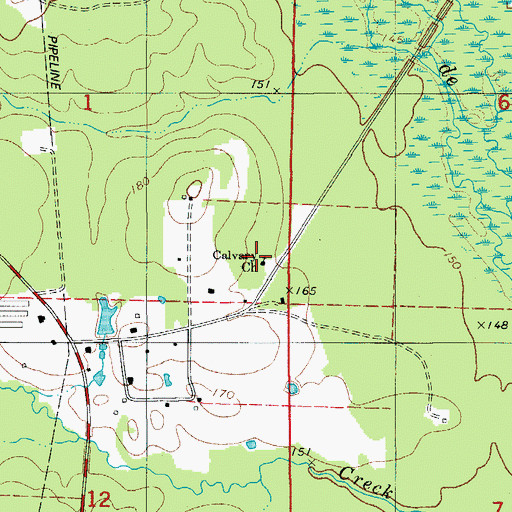 Topographic Map of Calvary Church, AR