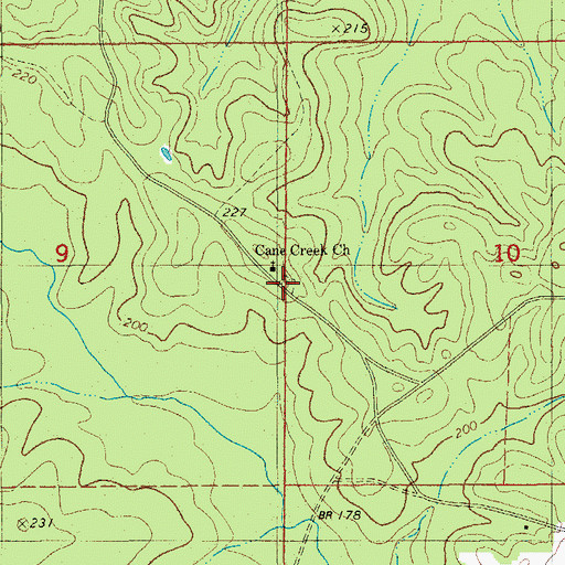 Topographic Map of Cane Creek Cemetery, AR