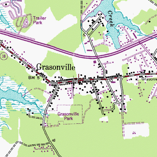 Topographic Map of Grasonville Post Office, MD