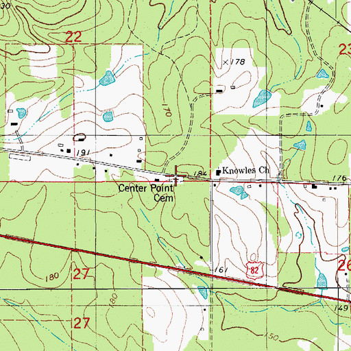 Topographic Map of Center Point Cemetery, AR